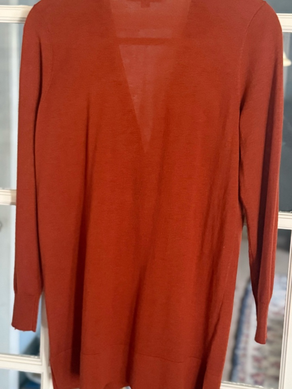 LOFT Rust Button-Front Long Cardigan - Picture 3 of 6